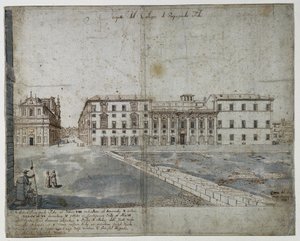 Atten udsigter over Rom: Collegio di Propaganda Fide (recto) af Lievin Cruyl