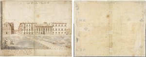 Atten udsigter over Rom: Collegio di Propaganda Fide (recto); Skitser af vinduer og pilastre på loftet i Collegio di Propaganda Fide (verso) af Lievin Cruyl