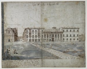 Atten udsigter over Rom: Collegio di Propaganda Fide recto, 1665. af Lievin Cruyl