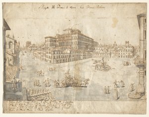 Atten udsigter over Rom: Piazza Barberini (recto) af Lievin Cruyl