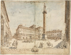 Atten udsigter over Rom: Piazza Colonna af Lievin Cruyl