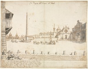 Atten udsigter over Rom: Piazza del Popolo (recto) af Lievin Cruyl
