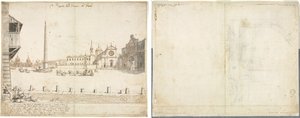 Atten udsigter over Rom: Piazza del Popolo (recto); Skitse til San Giovanni in Laterano (verso) af Lievin Cruyl
