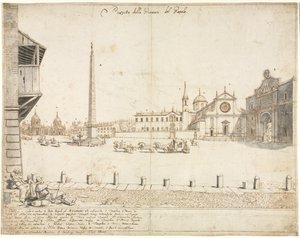 Atten udsigter over Rom: Piazza del Popolo recto, 1664. af Lievin Cruyl