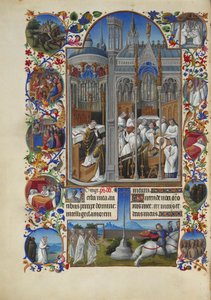 Très Riches Heures du duc de Berry Folio 86, verso - Begravelsen af ​​Raymond Diocrès af Limbourg Brothers