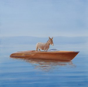 Æsel i en flodbåd, 2010 (akryl på lærred)