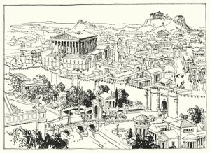 Byen Athen (litografi) af Linden Miller