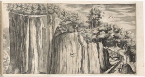 Udsigt over La Verna-bjerget fra Casentino-vejen (Vue de la montagne della Vernia...) [plade A] af Lino Moroni