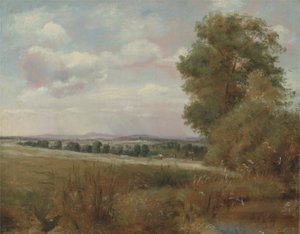Landskab ved Hampstead med Harrow in the Distance, ca. 1849-55 (olie på lærred) af Lionel Constable