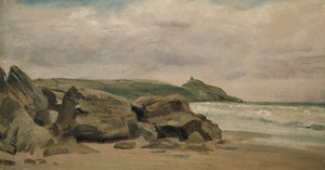 Udsigt mod Rame Head, Cornwall, 1800-tallet (olie på mølleplade)