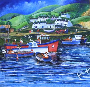 Landing the Catch, 2010, (akryl på papir) af Lisa Graa Jensen