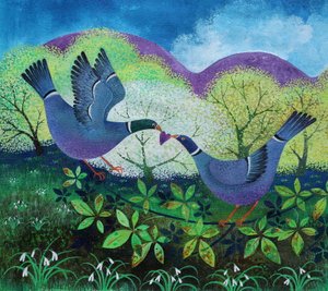 Love Birds, 2020, (akryl på papir) af Lisa Graa Jensen