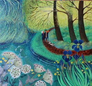 River Wey walk, 2017, (akryl på papir) af Lisa Graa Jensen