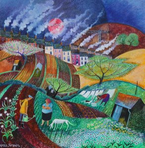 Smokey Chimneys, 2018 (pastellfarver på papir) af Lisa Graa Jensen