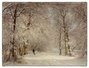 En snedækket sti om vinteren (olie på lærred) af Lodewijk Frederik Hendrik (1850 1936) Apol