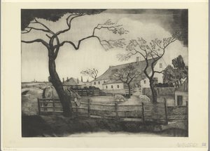 Gård med kvæg i Holland Grande ferme Hollandais (original titel) af Lodewijk Schelfhout (signed by artist)