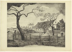 Gård med kvæg i Holland Grande ferme Hollandais (original titel) af Lodewijk Schelfhout (signed by artist)