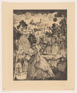 Bakket landskab med jæger Paysage romantic (original titel) af Lodewijk Schelfhout (signed by artist)
