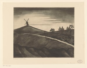 Bakket landskab med pløjende okse nær Etikhove La Charrue (original titel) af Lodewijk Schelfhout (signed by artist)