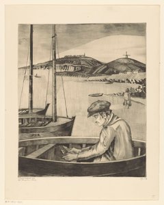 Fisker i et fortøjet skib Le Pecheur (original titel) af Lodewijk Schelfhout (signed by artist)