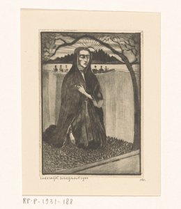 Kvinde ved en grav Femme au tombeau (original titel) af Lodewijk Schelfhout (signed by artist)