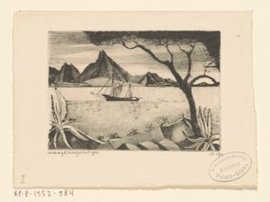 Sejlskib i en bugt Le Bateau (original titel) af Lodewijk Schelfhout (signed by artist)