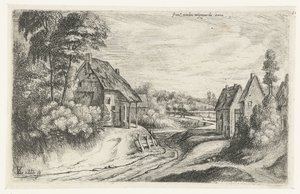Landskab med to gårde langs en vej