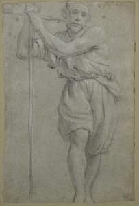 En mand læner sig op ad et trækors (pastel) af Lodovico (attr. to) Carracci