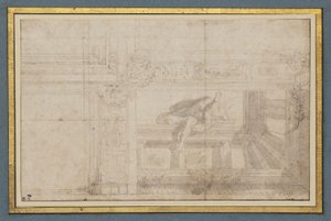 Ignudo, efter en loftfresko i Sala di Ulisse, Palazzo Poggi, Bologna af Lodovico Carracci