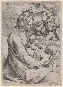 Madonna og barn med engle af Lodovico Carracci