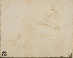 Siddende draperet kvinde i profil af Lodovico Carracci