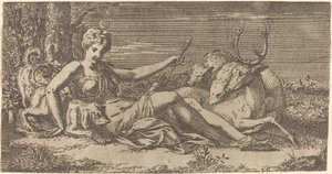 Diana hviler af Léon Davent after Francesco Primaticcio
