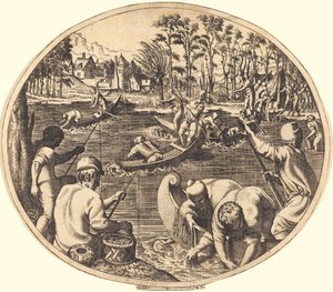 Fiskescene af Léon Davent after Francesco Primaticcio