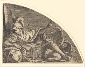 Mars sidder på trofæer af Léon Davent after Francesco Primaticcio