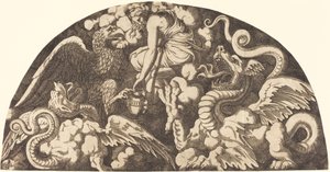 Jupiter bringer Styxens vand til Psyche af Léon Davent after Giulio Romano