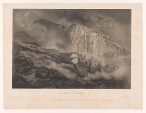 Udsigt over Djævlebroen i Gotthardpasset Le Pont du Diable, passage du St. Gothard (titel på objekt) af Léon Jean Baptiste Sabatier