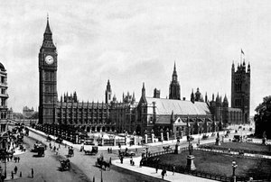 Houses of Parliament og Westminster Hall set fra Parliament Square, London, c1905. af London Stereoscopic and Photographic Co