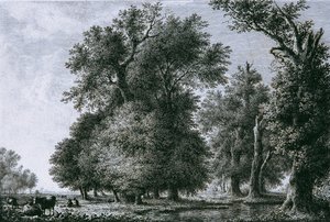Landskab med egetræer af Lorenz Adolf Schönberger