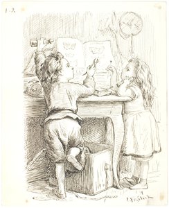 De to børn præparerer sommerfugle af Lorenz Frølich