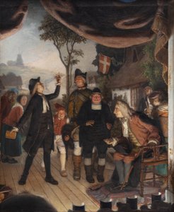 Ludvig Holberg overværer et genhør af hans skuespil Erasmus Montanus, akt IV, scene 2 af Lorenz Frølich