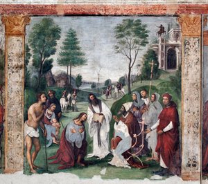 Life of St. Cecile: Urban I inviterer Baldrian til at konvertere (fresco af Lorenzo Costa