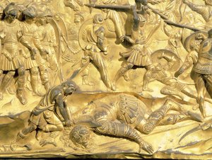 David og Goliat, detalje fra det originale panel fra dåbskapellets østdøre, 1425-52 (forgyldt bronze) (efter restaurering) af Lorenzo Ghiberti