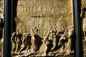 Israelitterne tager Jeriko, detalje fra dåbsdøren, Firenze, Italien, c1400-tallet af Lorenzo Ghiberti