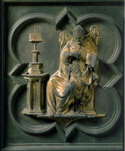 North Gate (kaldet Gate of the Cross, mod nord), udvendig detalje: Saint Augustine. Bronzeskulptur lavet af Lorenzo Ghiberti (1378-1455) af Lorenzo Ghiberti