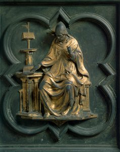 Nordporten (kaldet korsets port, mod nord), udvendig detalje: Sankt Gregoire den Store. Bronzeskulptur udført af Lorenzo Ghiberti (1378-1455) af Lorenzo Ghiberti