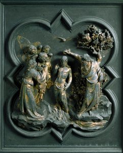 Nordporten (kaldet korsets port i nord), udvendig detalje: "Kristi dåb" Bronzeskulptur udført af Lorenzo Ghiberti (1378-1455) af Lorenzo Ghiberti
