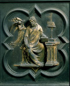 North Porte (kaldet Porte de la Croix, mod nord), udvendig detalje: Saint Mathieu. Bronzeskulptur lavet af Lorenzo Ghiberti (1378-1455) af Lorenzo Ghiberti