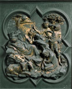 North Porte (kaldet Porte de la Croix, mod nord), udvendig detalje: Nativiten. Bronzeskulptur lavet af Lorenzo Ghiberti (1378-1455) af Lorenzo Ghiberti