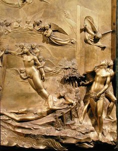 Historien om Adam, detalje af Evas skabelse og uddrivelsen, fra et af de originale paneler fra dåbskapellets østdøre af Lorenzo Ghiberti