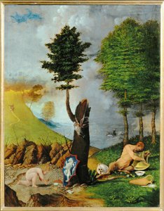 Allegori om dyd og last (maleri på træ) af Lorenzo Lotto